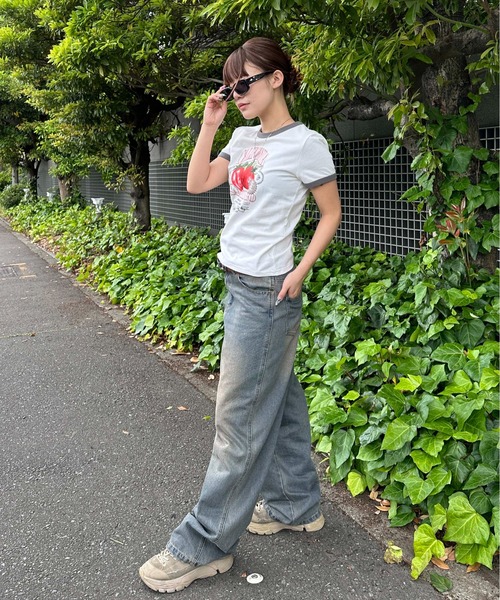 sedacle girl（セダクルガール）の「アソートリンガークロップドTシャツ（Tシャツ/カットソー・レディース・ブラウン/グレー/ブラック/レッド・MEDIUM/SMALL）」の20枚目の写真