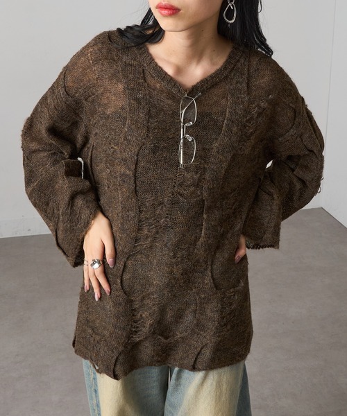 セール】【MAGASIN DE MODE Onjna】パターンモヘアローゲージニット