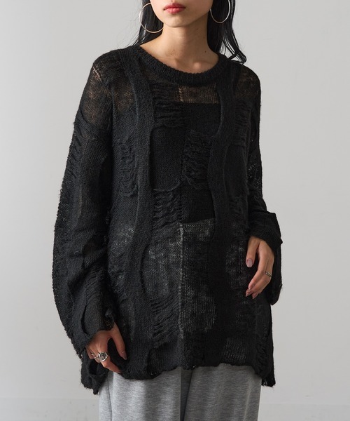 MAGASIN DE MODE Onjna(マガジンデモードオンジェナ )の「【MAGASIN DE MODE Onjna】パターンモヘアローゲージニット プルオーバー ダメージニット ヴィンテージライク オーバーサイズ Y2K 韓国 XNN(ニット/セーター・レディース・ブラック/ピンク/ブラウン/アイボリー・FREE)」の10枚目の写真