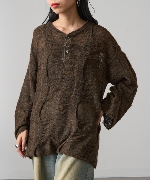 MAGASIN DE MODE Onjna(マガジンデモードオンジェナ )の「【MAGASIN DE MODE Onjna】パターンモヘアローゲージニット プルオーバー ダメージニット ヴィンテージライク オーバーサイズ Y2K 韓国 XNN(ニット/セーター・レディース・ブラック/ピンク/ブラウン/アイボリー・FREE)」の14枚目の写真