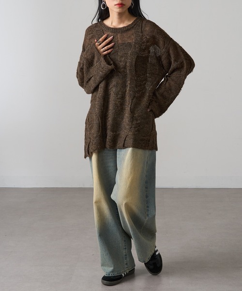 MAGASIN DE MODE Onjna(マガジンデモードオンジェナ )の「【MAGASIN DE MODE Onjna】パターンモヘアローゲージニット プルオーバー ダメージニット ヴィンテージライク オーバーサイズ Y2K 韓国 XNN(ニット/セーター・レディース・ブラック/ピンク/ブラウン/アイボリー・FREE)」の18枚目の写真