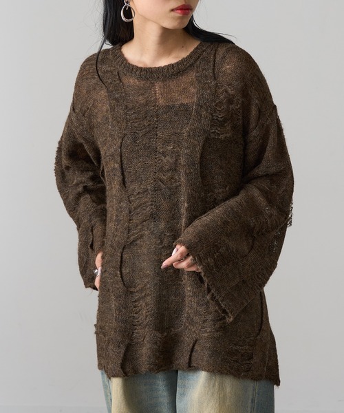MAGASIN DE MODE Onjna(マガジンデモードオンジェナ )の「【MAGASIN DE MODE Onjna】パターンモヘアローゲージニット プルオーバー ダメージニット ヴィンテージライク オーバーサイズ Y2K 韓国 XNN(ニット/セーター・レディース・ブラック/ピンク/ブラウン/アイボリー・FREE)」の15枚目の写真