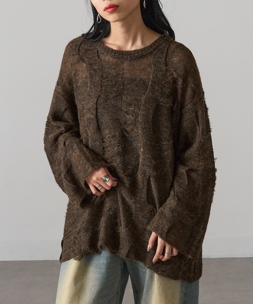 MAGASIN DE MODE Onjna(マガジンデモードオンジェナ )の「【MAGASIN DE MODE Onjna】パターンモヘアローゲージニット プルオーバー ダメージニット ヴィンテージライク オーバーサイズ Y2K 韓国 XNN(ニット/セーター・レディース・ブラック/ピンク/ブラウン/アイボリー・FREE)」の16枚目の写真