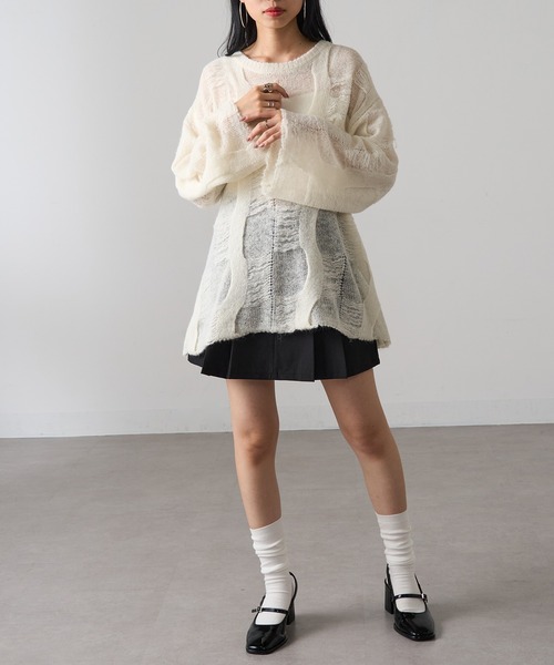 MAGASIN DE MODE Onjna(マガジンデモードオンジェナ )の「【MAGASIN DE MODE Onjna】パターンモヘアローゲージニット プルオーバー ダメージニット ヴィンテージライク オーバーサイズ Y2K 韓国 XNN(ニット/セーター・レディース・ブラック/ピンク/ブラウン/アイボリー・FREE)」の8枚目の写真