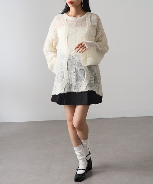 MAGASIN DE MODE Onjna(マガジンデモードオンジェナ )の「【MAGASIN DE MODE Onjna】パターンモヘアローゲージニット プルオーバー ダメージニット ヴィンテージライク オーバーサイズ Y2K 韓国 XNN(ニット/セーター・レディース・ブラック/ピンク/ブラウン/アイボリー・FREE)」の9枚目の写真