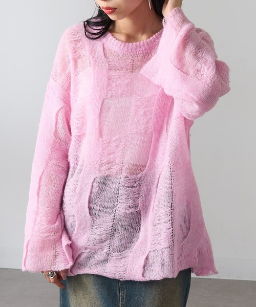 MAGASIN DE MODE Onjna(マガジンデモードオンジェナ )の「【MAGASIN DE MODE Onjna】パターンモヘアローゲージニット プルオーバー ダメージニット ヴィンテージライク オーバーサイズ Y2K 韓国 XNN(ニット/セーター・レディース・ブラック/ピンク/ブラウン/アイボリー・FREE)」の19枚目の写真