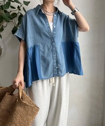 【WEB限定】 リヨセルデニムプリーツ切替シャツ