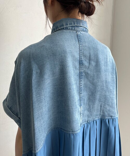 DouDou（ドゥドゥ）の「【WEB限定】 リヨセルデニムプリーツ切替シャツ（シャツ/ブラウス・レディース・ブラック/ブルー・FREE）」の5枚目の写真