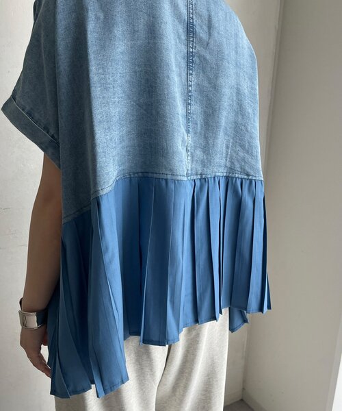 DouDou（ドゥドゥ）の「【WEB限定】 リヨセルデニムプリーツ切替シャツ（シャツ/ブラウス・レディース・ブラック/ブルー・FREE）」の6枚目の写真