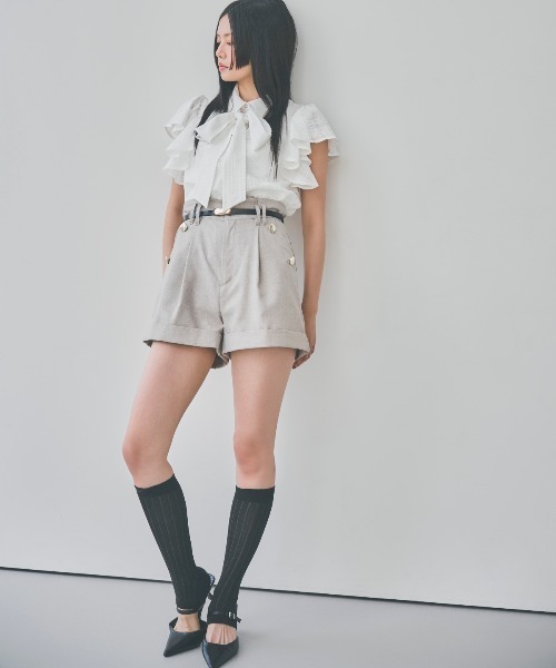 AND COUTURE(アンドクチュール)の「シアーチェックフリルリボンブラウス(シャツ/ブラウス・レディース・ネイビー/グリーン/オフホワイト・FREE)」の5枚目の写真