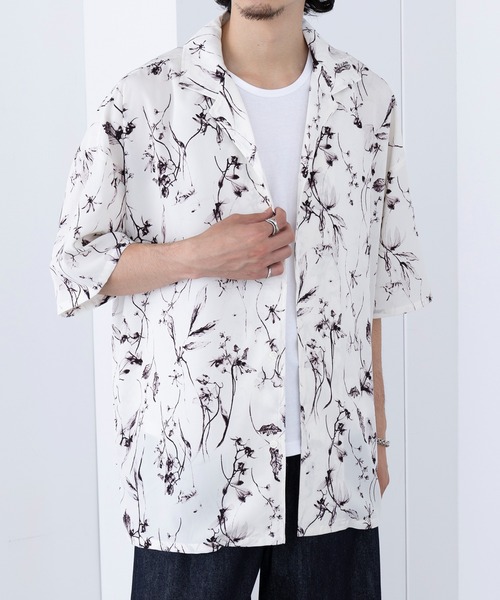HAUS(ハウス)の「【HAUS】ダークフラワーオープンカラーシャツ 252-3600(シャツ/ブラウス・メンズ・ブラック/ホワイト・M/L)」の3枚目の写真