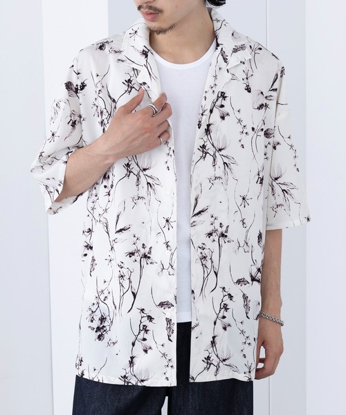 HAUS(ハウス)の「【HAUS】ダークフラワーオープンカラーシャツ 252-3600(シャツ/ブラウス・メンズ・ブラック/ホワイト・M/L)」の4枚目の写真