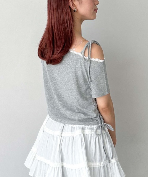 archives(アルシーヴ)の「レーストリミングワンショルカットTOPS(Tシャツ/カットソー・レディース・ネイビー/オフホワイト/グレー・MEDIUM)」の7枚目の写真