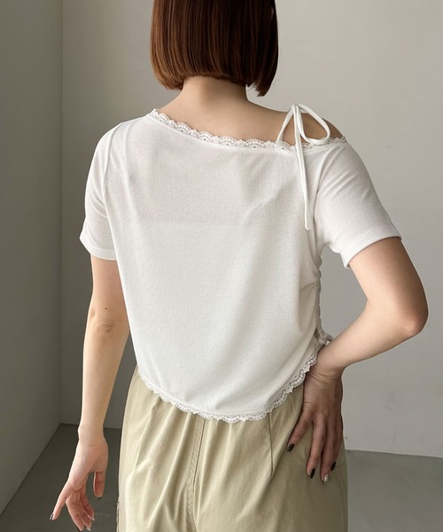 archives(アルシーヴ)の「レーストリミングワンショルカットTOPS(Tシャツ/カットソー・レディース・ネイビー/オフホワイト/グレー・MEDIUM)」の15枚目の写真