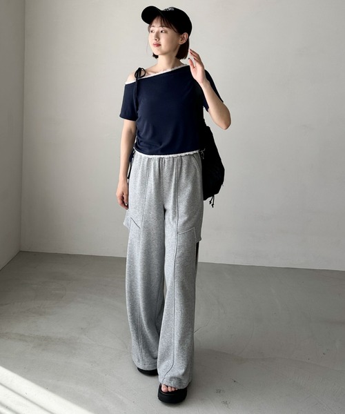 archives(アルシーヴ)の「レーストリミングワンショルカットTOPS(Tシャツ/カットソー・レディース・ネイビー/オフホワイト/グレー・MEDIUM)」の21枚目の写真
