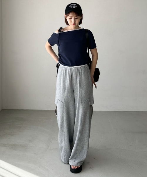 archives(アルシーヴ)の「レーストリミングワンショルカットTOPS(Tシャツ/カットソー・レディース・ネイビー/オフホワイト/グレー・MEDIUM)」の22枚目の写真