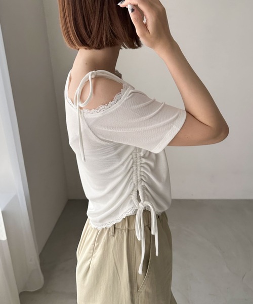 archives(アルシーヴ)の「レーストリミングワンショルカットTOPS(Tシャツ/カットソー・レディース・ネイビー/オフホワイト/グレー・MEDIUM)」の16枚目の写真
