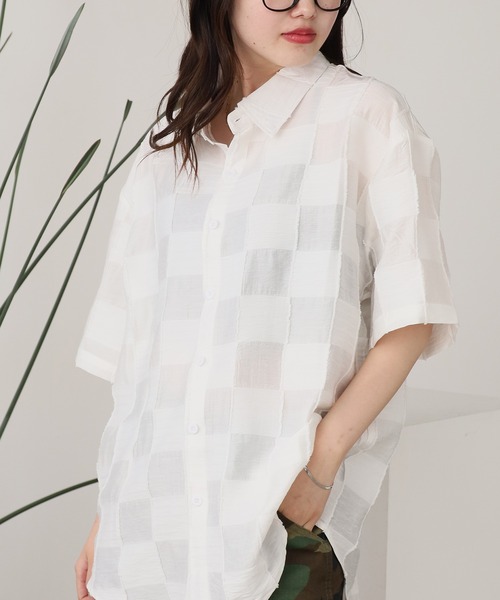 ROOPTOKYO（ループトウキョウ）の「格子柄半袖レギュラーカラーシャツ（シャツ/ブラウス・メンズ・ホワイト/ブラック・L/M）」の6枚目の写真