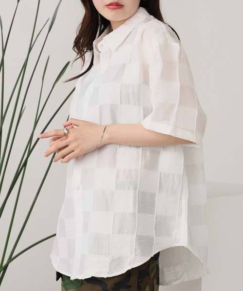 ROOPTOKYO（ループトウキョウ）の「格子柄半袖レギュラーカラーシャツ（シャツ/ブラウス・メンズ・ホワイト/ブラック・L/M）」の7枚目の写真