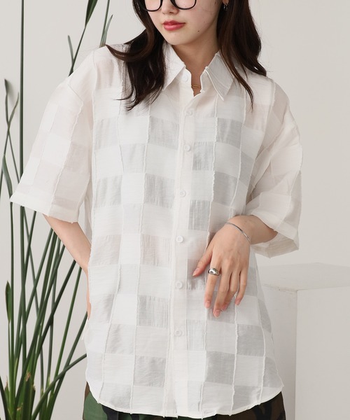 ROOPTOKYO（ループトウキョウ）の「格子柄半袖レギュラーカラーシャツ（シャツ/ブラウス・メンズ・ホワイト/ブラック・L/M）」の3枚目の写真