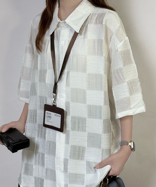 ROOPTOKYO（ループトウキョウ）の「格子柄半袖レギュラーカラーシャツ（シャツ/ブラウス・メンズ・ホワイト/ブラック・L/M）」の19枚目の写真