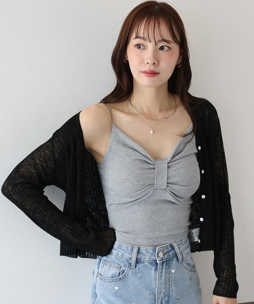 The barnnet ダークブルーリボントップス　キャミソール リボンシースルーキャミソール | ファッション通販サイト NUGU