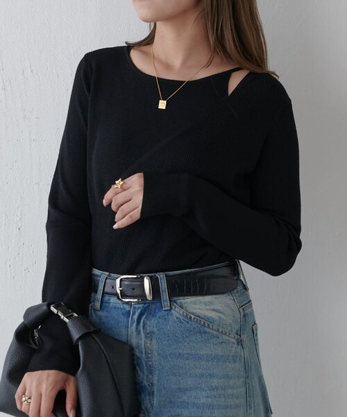 Lui's（ルイス）の「レイヤードニット（ニット/セーター・レディース・ブラウン/オフホワイト/ブラック・FREE）」の5枚目の写真