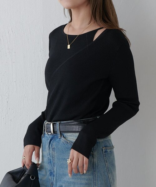 Lui's（ルイス）の「レイヤードニット（ニット/セーター・レディース・ブラウン/オフホワイト/ブラック・FREE）」の6枚目の写真