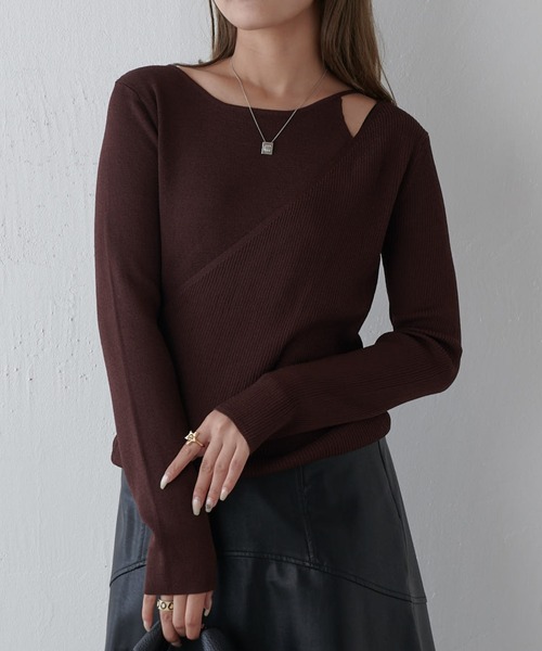 Lui's（ルイス）の「レイヤードニット（ニット/セーター・レディース・ブラウン/オフホワイト/ブラック・FREE）」の3枚目の写真