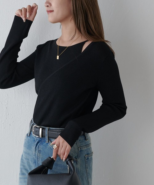 Lui's（ルイス）の「レイヤードニット（ニット/セーター・レディース・ブラウン/オフホワイト/ブラック・FREE）」の2枚目の写真