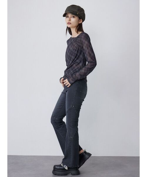 MURUA（ムルーア）の「チェックシアートップス（Tシャツ/カットソー・レディース・ブラウン/ブラック・FREE）」の8枚目の写真