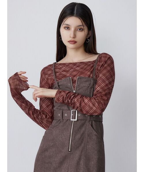 MURUA（ムルーア）の「チェックシアートップス（Tシャツ/カットソー・レディース・ブラウン/ブラック・FREE）」の9枚目の写真