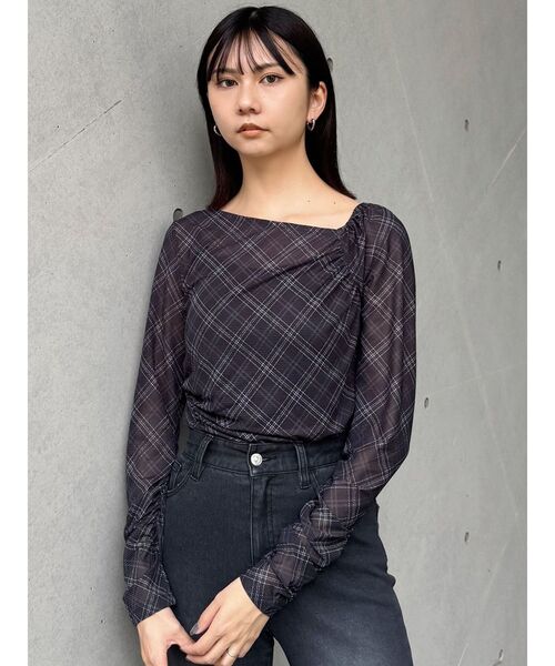 MURUA（ムルーア）の「チェックシアートップス（Tシャツ/カットソー・レディース・ブラウン/ブラック・FREE）」の14枚目の写真