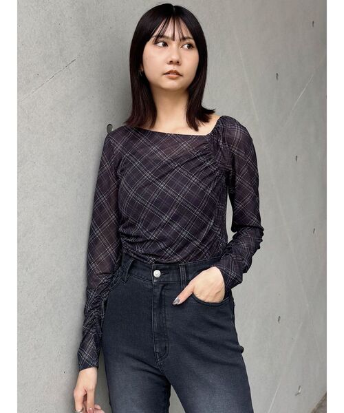 MURUA（ムルーア）の「チェックシアートップス（Tシャツ/カットソー・レディース・ブラウン/ブラック・FREE）」の15枚目の写真