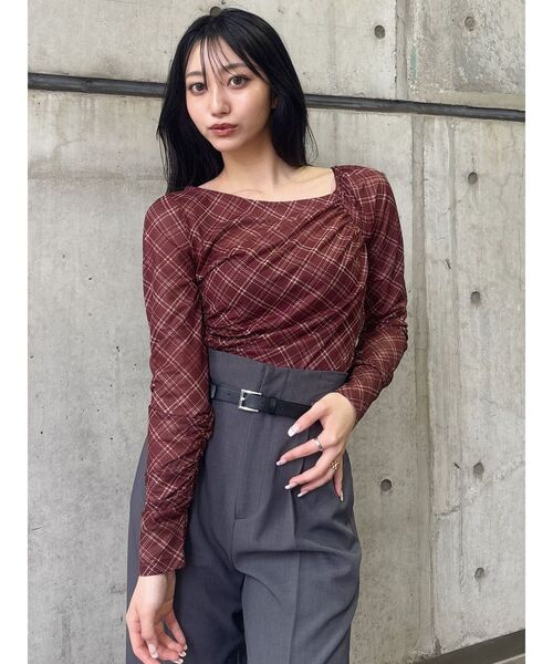 MURUA（ムルーア）の「チェックシアートップス（Tシャツ/カットソー・レディース・ブラウン/ブラック・FREE）」の20枚目の写真