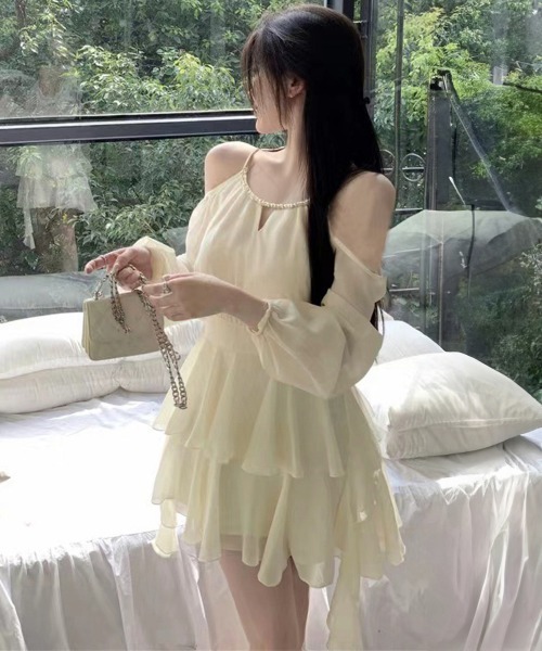 セール】オフショルダーミニワンピース 可愛い夏服（ドレス