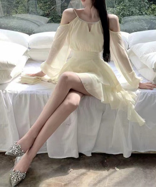 セール！国内配送 セザンヌ 可愛 オフショルダー ミニワンピース Amazon.co.jp: [YUANYUAN] CREAM オフショルダーワンピース