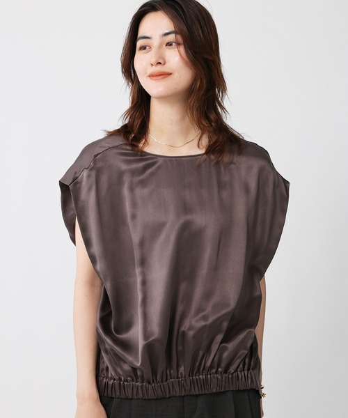 BABYLONE(バビロン)の「ウォッシャブルシルクレーヨンノースリブラウス(シャツ/ブラウス・レディース・ダークブラウン/ライトベージュ・フリー)」の1枚目の写真