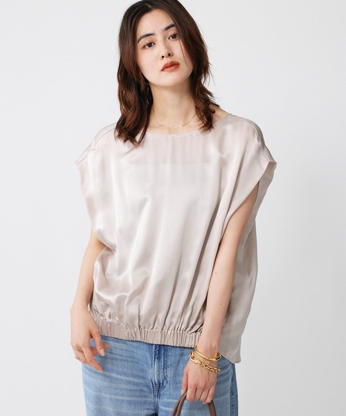 BABYLONE(バビロン)の「ウォッシャブルシルクレーヨンノースリブラウス(シャツ/ブラウス・レディース・ダークブラウン/ライトベージュ・フリー)」の2枚目の写真