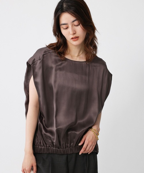BABYLONE(バビロン)の「ウォッシャブルシルクレーヨンノースリブラウス(シャツ/ブラウス・レディース・ダークブラウン/ライトベージュ・フリー)」の11枚目の写真