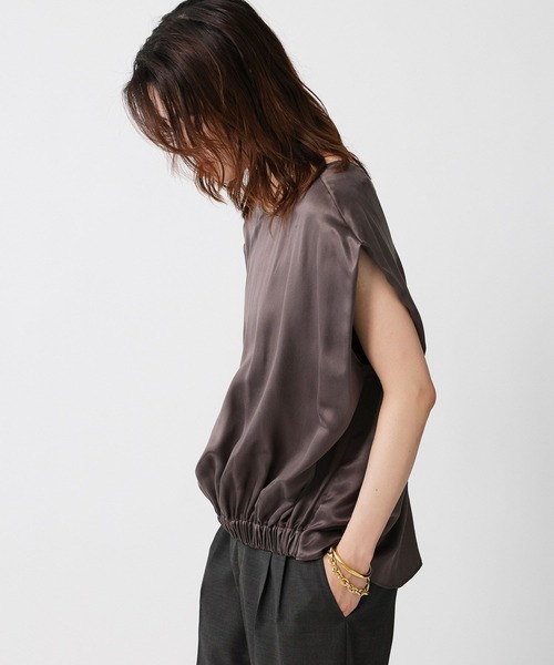 BABYLONE(バビロン)の「ウォッシャブルシルクレーヨンノースリブラウス(シャツ/ブラウス・レディース・ダークブラウン/ライトベージュ・フリー)」の12枚目の写真