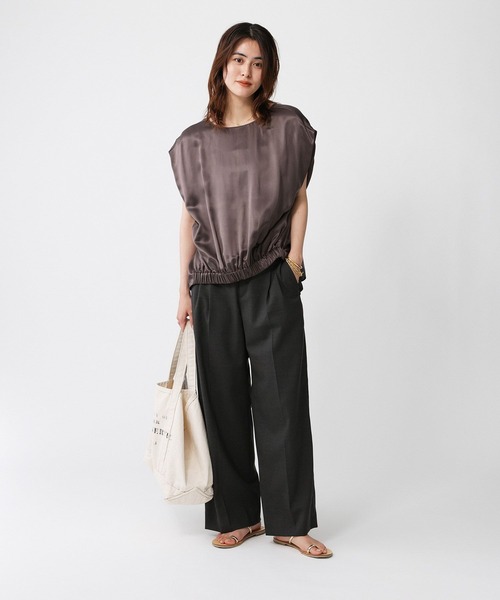 BABYLONE(バビロン)の「ウォッシャブルシルクレーヨンノースリブラウス(シャツ/ブラウス・レディース・ダークブラウン/ライトベージュ・フリー)」の14枚目の写真