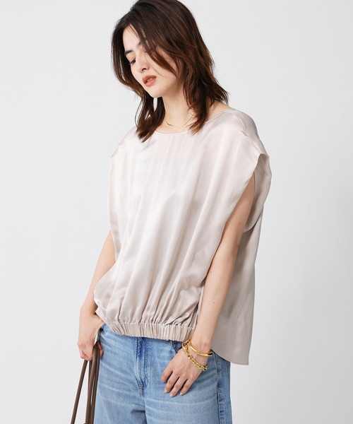 BABYLONE(バビロン)の「ウォッシャブルシルクレーヨンノースリブラウス(シャツ/ブラウス・レディース・ダークブラウン/ライトベージュ・フリー)」の5枚目の写真