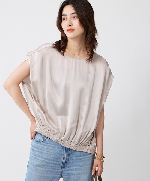 BABYLONE(バビロン)の「ウォッシャブルシルクレーヨンノースリブラウス(シャツ/ブラウス・レディース・ダークブラウン/ライトベージュ・フリー)」の3枚目の写真