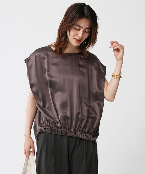 BABYLONE(バビロン)の「ウォッシャブルシルクレーヨンノースリブラウス(シャツ/ブラウス・レディース・ダークブラウン/ライトベージュ・フリー)」の10枚目の写真