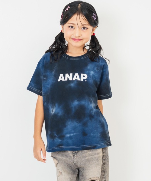 ANAP kids（アナップキッズ）の「ミニ裏毛 マーブルタイダイ柄 ロゴTシャツ【親子お揃い】（Tシャツ/カットソー・キッズ・ライトグレー/ブラック/ブルー・110cm/120cm/130cm）」の2枚目の写真