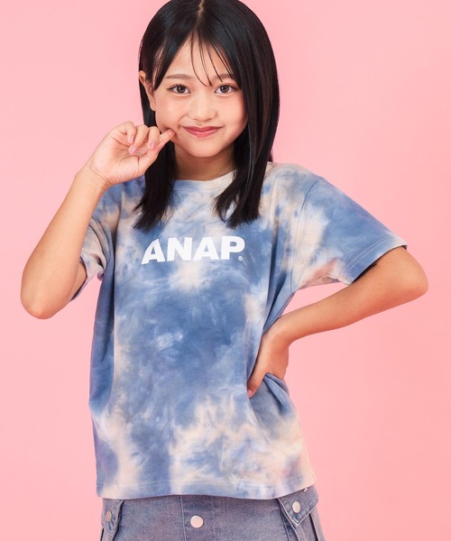 ANAP kids（アナップキッズ）の「ミニ裏毛 マーブルタイダイ柄 ロゴTシャツ【親子お揃い】（Tシャツ/カットソー・キッズ・ライトグレー/ブラック/ブルー・110cm/120cm/130cm）」の4枚目の写真