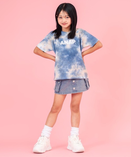 ANAP kids（アナップキッズ）の「ミニ裏毛 マーブルタイダイ柄 ロゴTシャツ【親子お揃い】（Tシャツ/カットソー・キッズ・ライトグレー/ブラック/ブルー・110cm/120cm/130cm）」の8枚目の写真