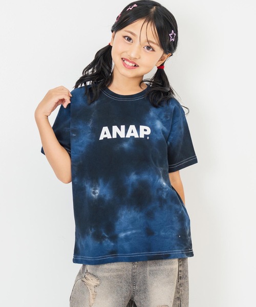 ANAP kids（アナップキッズ）の「ミニ裏毛 マーブルタイダイ柄 ロゴTシャツ【親子お揃い】（Tシャツ/カットソー・キッズ・ライトグレー/ブラック/ブルー・110cm/120cm/130cm）」の18枚目の写真