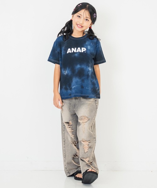 ANAP kids（アナップキッズ）の「ミニ裏毛 マーブルタイダイ柄 ロゴTシャツ【親子お揃い】（Tシャツ/カットソー・キッズ・ライトグレー/ブラック/ブルー・110cm/120cm/130cm）」の19枚目の写真